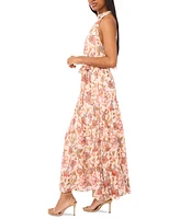 CeCe Women's Printed Tie-Wait Sleeveless Maxi Dress