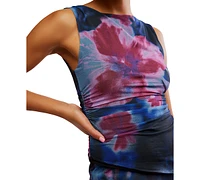 Free People Women's Ash Printed Ruched Mesh Top