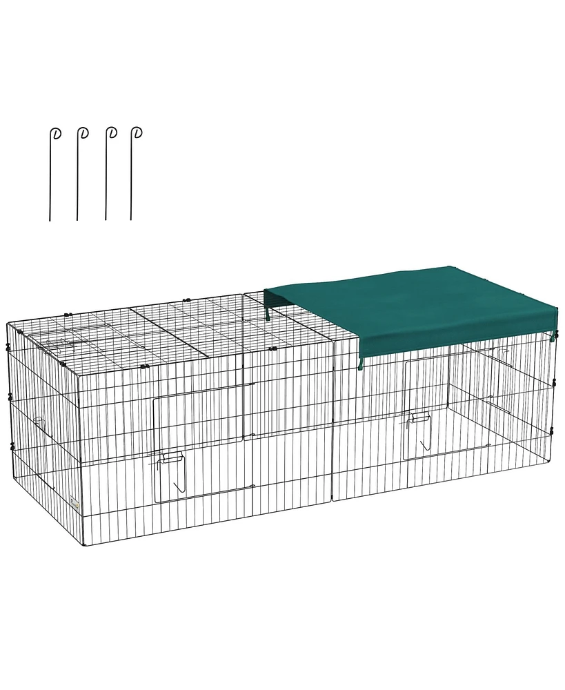 PawHut 87" Small Animal Playpen with Roof for Rabbits, Chicken, Chinchillas