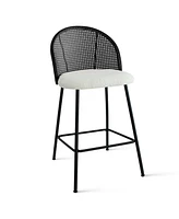 Set of 2 Rattan Back Counter Stools, Modern Boucle Bar Stools with Metal Legs for Kitchen Island-Maison