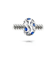 Bling Jewelry Set of 2 Wave Royal Blue Cubic Zirconia Charm Bead Simulated Sapphire Sterling Silver