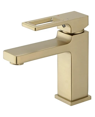 Single Hole Single-Handle Low-Arc Bathroom Faucet Water-Saving Vanity With Drain Kit Brushed Gold