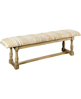 Geometric Upholstered Jute Accent Bench for Entryway or Living Room