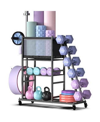 Mythinglogic Weight Capacity Yoga Mat Storage, Large Capacity Home Gym Workout Equipment Storage Rack