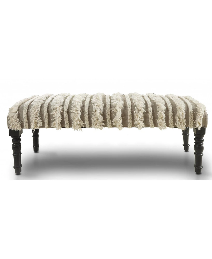 Modern Upholstered Bench with Black Legs and Striped Fabric for Home Decor