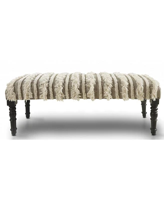 Modern Upholstered Bench with Black Legs and Striped Fabric for Home Decor