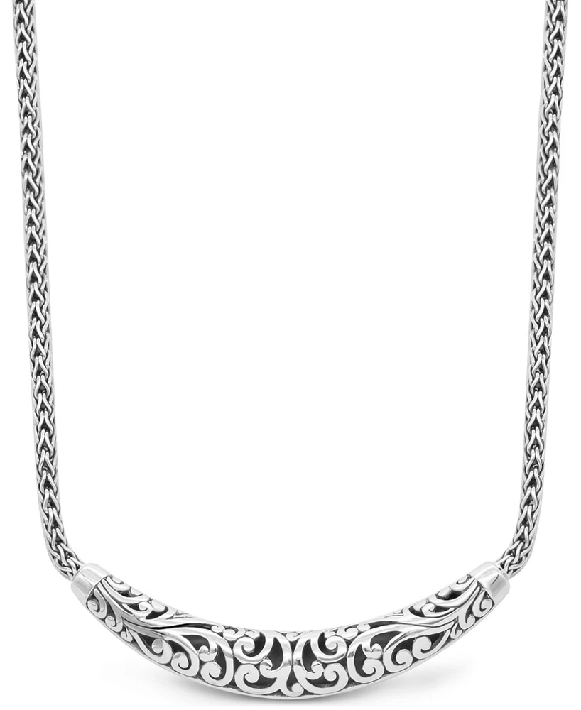 Devata Bali Filgree with Dragon Bone Chain Necklace in Sterling Silver, 16 in adj to 18 in