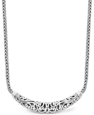 Devata Bali Filgree with Dragon Bone Chain Necklace in Sterling Silver, 16 in adj to 18 in