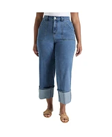 June + Vie Plus Wide-Leg Cropped Cuffed Jeans