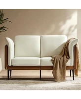 Vecent Modern Faux Leather-trimmed Fabric Sofa