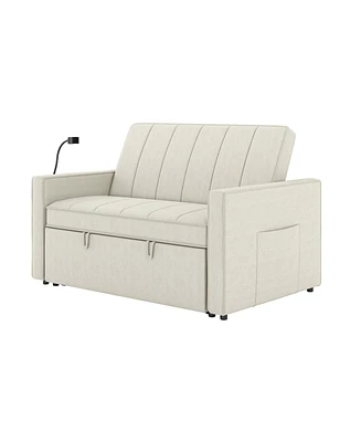 Duncan Modern Channel Tufted Upholstered Sleeper Sofa With Built-In Usb Port