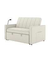 Duncan Modern Channel Tufted Upholstered Sleeper Sofa With Built-In Usb Port