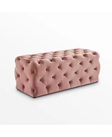 48" Blush And Black Upholstered Velvet Bench