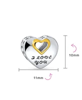 Bling Jewelry Set of 2 Envelope Heart Mama Dangle & Open Heart-Shape I Love You Bead Charm Gold Plated Silver