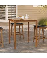 LuxenHome Outdoor Acacia Wood 37-Inch Counter Height 4-Person Dining Table
