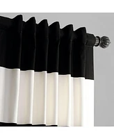 Half Price Drapes Onyx Black & Off White Horizontal Striped Printed Cotton Room Darkening Curtain