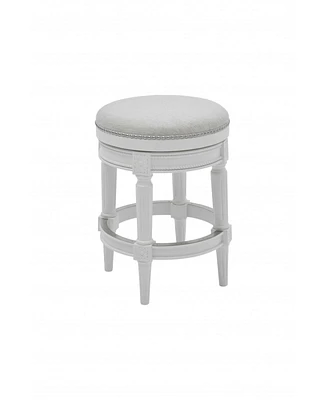 26" White Fabric And Solid Wood Swivel Backless Counter Height Bar Chair