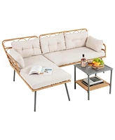 3 Pcs Corner Patio Furniture Cushioned Sofa Set with Small Coffee Table Outdoor