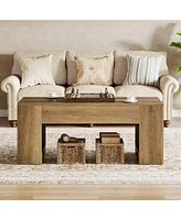 Tribesigns 47" Farmhouse Coffee Table with Storage, Rectangular Wooden Center Table with Sturdy Base Cocktail Tea Furniture for Living Room (Rustic Br