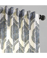 Half Price Drapes Arabesque Blue Emblem Printed Cotton Room Darkening Curtain