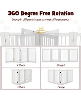 4-Panel Freestanding Wooden Pet Gate – Tall Dog Fence for Safety and Style