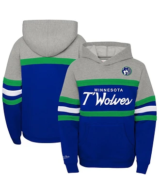 Mitchell & Ness Big Boys and Girls Blue/Heather Gray Minnesota Timberwolves Hardwood Classics Head Coach Pullover Hoodie
