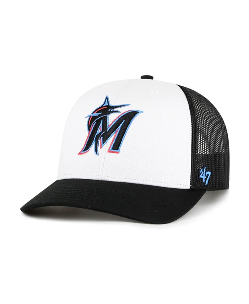 '47 Brand Men's White/Black Miami Marlins Freshman Trucker Adjustable Hat