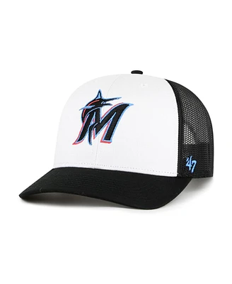 '47 Brand Men's White/Black Miami Marlins Freshman Trucker Adjustable Hat
