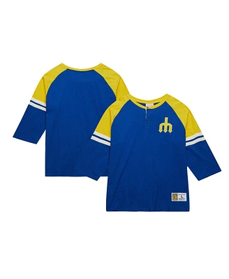 Mitchell & Ness Men's Royal Seattle Mariners Cooperstown Collection Legendary Raglan Slub Henley 3/4-Sleeve T-Shirt