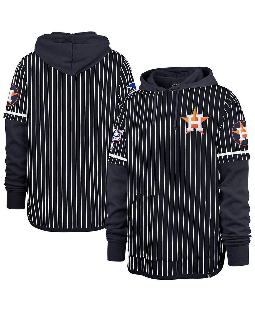 '47 Brand Men's Navy Houston Astros Pinstripe Double Header Pullover Hoodie