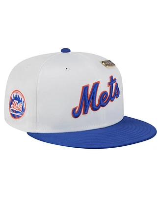 New Era Men's White/Blue York Mets Satin 59FIFTY Fitted Hat