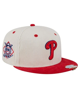 New Era Men's Cream/Red Philadelphia Phillies Two-Tone Corduroy 59FIFTY Fitted Hat