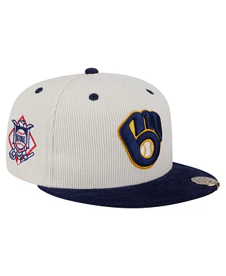 New Era Men's Cream/Navy Milwaukee Brewers Two-Tone Corduroy 59FIFTY Fitted Hat