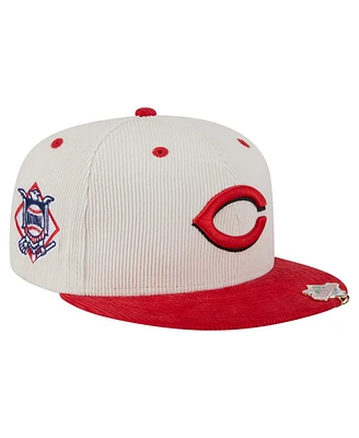 New Era Men's Cream/Red Cincinnati Reds Two-Tone Corduroy 59FIFTY Fitted Hat