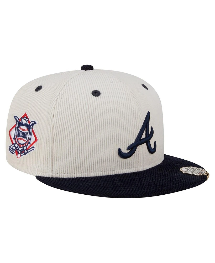 New Era Men's Cream/Navy Atlanta Braves Two-Tone Corduroy 59FIFTY Fitted Hat