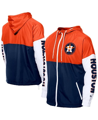 New Era Men's Navy/Orange Houston Astros Color Block Full-Zip Hoodie Windbreaker Jacket