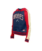 New Era Women's Navy Atlanta Braves Cooperstown Collection Cropped Raglan Pullover Hoodie
