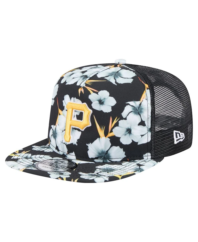 New Era Men's Black Pittsburgh Pirates Adventure Pattern Golfer Trucker Snapback Hat