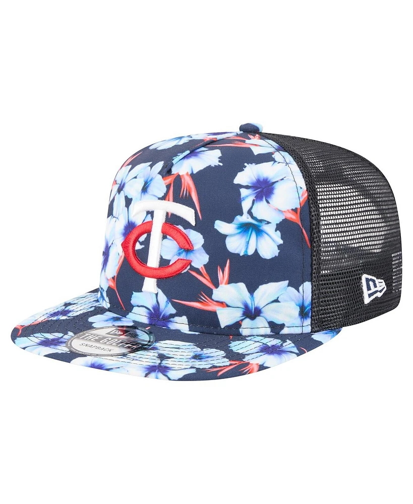 New Era Men's Navy Minnesota Twins Adventure Pattern Golfer Trucker Snapback Hat
