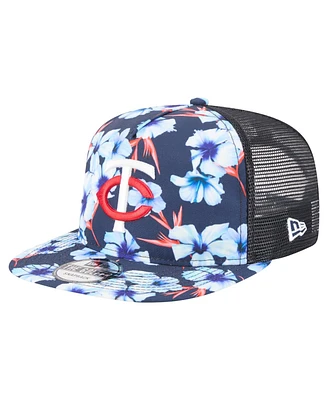 New Era Men's Navy Minnesota Twins Adventure Pattern Golfer Trucker Snapback Hat