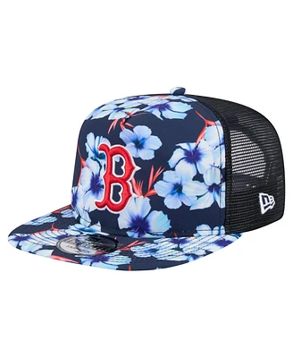 New Era Men's Navy Boston Red Sox Adventure Pattern Golfer Trucker Snapback Hat