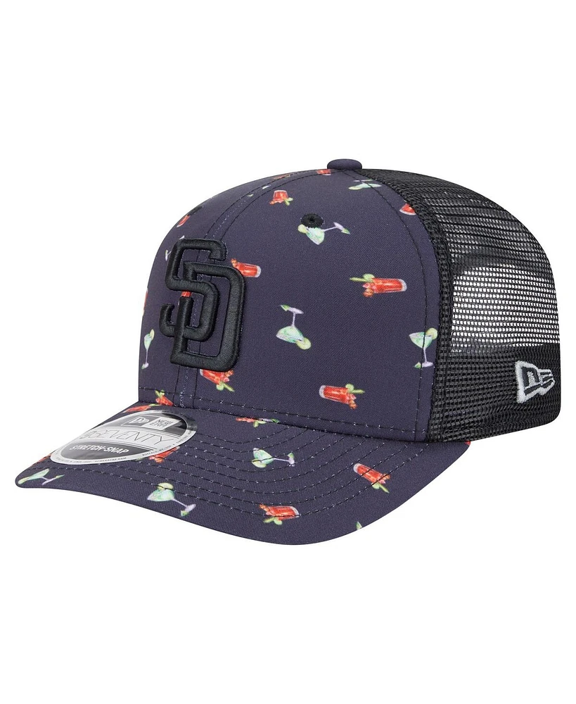 New Era Men's Black San Diego Padres Adventure Drinks Pattern 9SEVENTY Stretch-Snap Hat