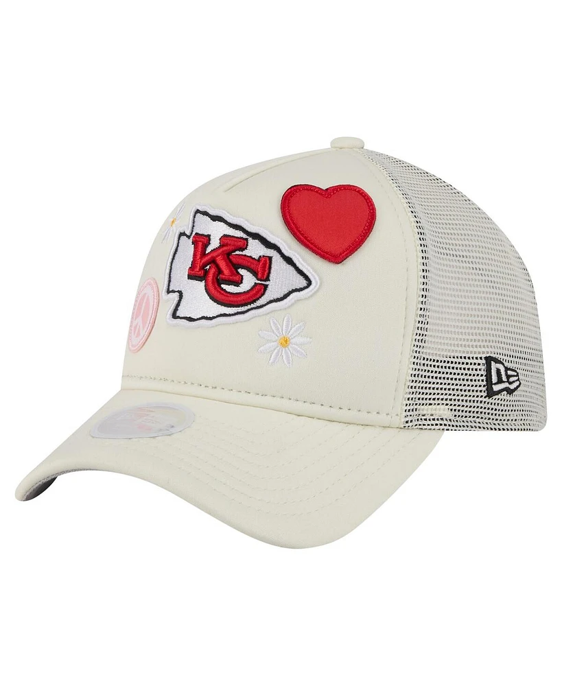 New Era Women's Cream Kansas City Chiefs All Love 9FORTY Adjustable Trucker Hat