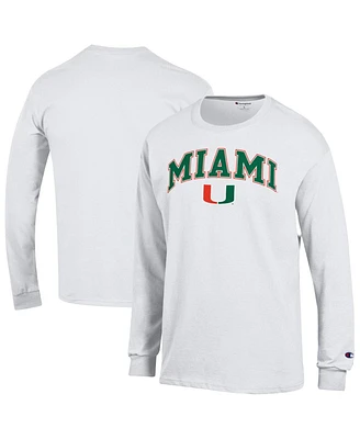 Champion Men's White Miami Hurricanes Arch Over Logo Long Sleeve T-Shirt