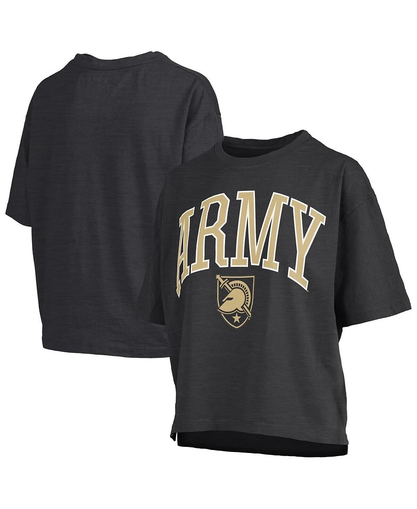 Pressbox Women's Black Army Knights Nelson Arch Over Logo Waist Length Oversized Slub T-Shirt