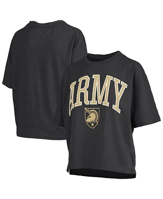 Pressbox Women's Black Army Knights Nelson Arch Over Logo Waist Length Oversized Slub T-Shirt