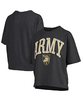 Pressbox Women's Black Army Knights Nelson Arch Over Logo Waist Length Oversized Slub T-Shirt