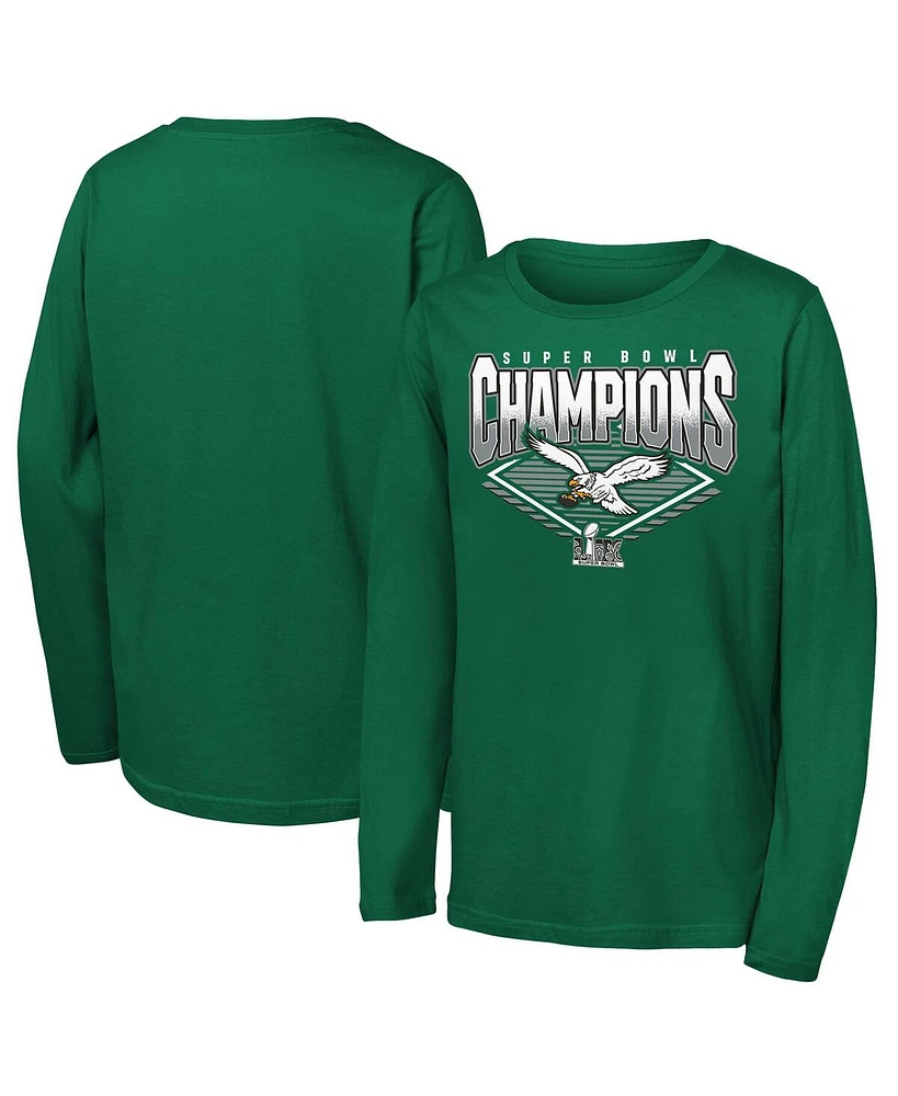 Outerstuff Big Boys and Girls Kelly Green Philadelphia Eagles Super Bowl Lix Champions Retro Diamond Long Sleeve T-Shirt