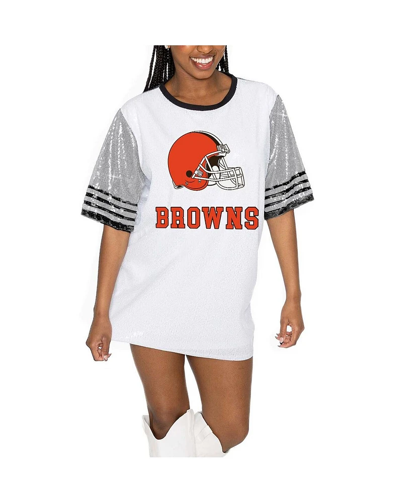 Gameday Couture Women's White/Gray Cleveland Browns Bling It Full Sequin Jersey Dress