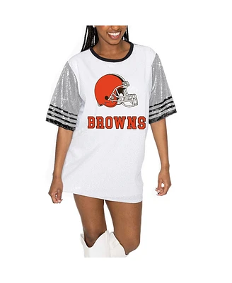 Gameday Couture Women's White/Gray Cleveland Browns Bling It Full Sequin Jersey Dress